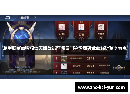 意甲联赛巅峰对话关键战役前瞻豪门争锋走势全面解析赛季看点 意甲联赛巅峰对话关键战役前瞻豪门争锋走势全面解析赛季看点